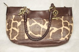 ELAINE TURNER ~ Brown &amp; Animal Print Straw Hand/Shoulder Bag  Size Medium - $35.00
