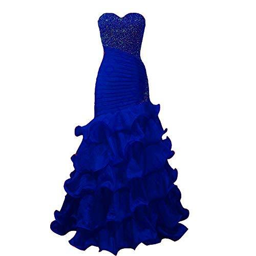 Women Beaded Mermaid Ruffles Long Formal Prom Evening Dresses Royal Blue US 2