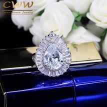 CWWZircons Brand Luxury Big Water Drop Cubic Zirconia Stone Adjustable Open Ring - £8.52 GBP