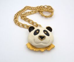 70s RAZZA Panda Bear Face Statement Pendant Necklace - $152.95