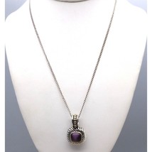 Shimmering Purple Cats Eye Pendant Necklace, Vintage Rounded Square Rope Frame - £25.46 GBP