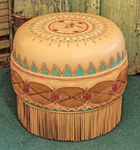 Deerskin Leather Padded Ottoman Cayuse Indian Tom Tom Handmade 18&quot; X 20&quot; - £909.10 GBP