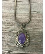 Sterling Silver Necklace Marcasite Purple Stone - $35.00