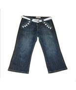 Candies Jeans Crop Dark Blue Denim Belted Cotton Blend Capri Juniors Size 7 - £7.78 GBP