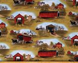 Cotton Headin' Home Red Barns Bridges Farms Fabric Print by the Yard D37... - $11.95