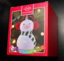 Lenox Wonder Ball Christmas Ornament Snowman Red Knit Muffs Lit Ornament Boxed - £15.97 GBP