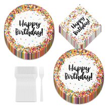Confetti Sprinkles Dinner Party Supplies - Happy Birthday Paper Dinner Plates, L - £12.90 GBP+