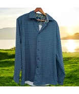 Tom Baine Performance Button Down L/S Shirt Slim Fit Blue Flowers Contra... - $531.77 MXN