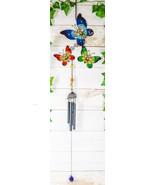 Copper Framed Colorful Stained Glass 3 Monarch Butterflies Wind Chime Su... - $43.73 CAD