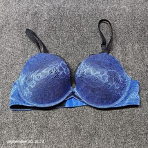 Ambrielle Bra Women 36C Blue Lace Plunge Pushup Push Up Underwired - £9.39 GBP