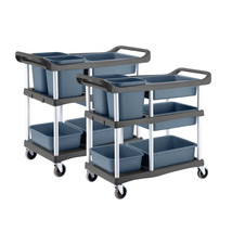 SOGA 2X 3-Tier Commercial Soiled Food Trolley Dirty Plate Cart Five Buckets Kitc - $415.50