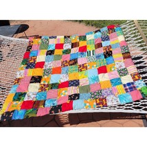 Vintage Baby Quilt - Handmade Crib Lap Blanket Boho Hippie 70s - $46.75