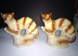 Pair of Vintage Tiger Striped Cats Puma Jaguarundi Figurines Made in Brazil 6&quot; H - £11.65 GBP
