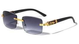 Dweebzilla Rimless Square Faux Wood Gold Jaguar Cutout Pilot Aviator Sunglasses  - £6.55 GBP