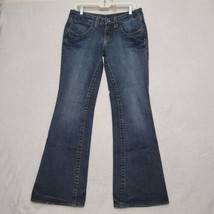 Bebe Women’s Jeans 30x32 Blue Kayla Rhinestones Flare Bottom - £20.25 GBP