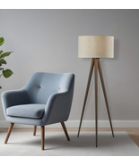 60" Brown And White Tripod Floor Lamp With White Linen Drum Shade - $677.65