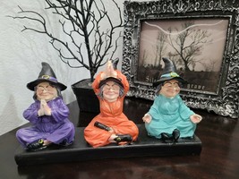 Candy Corn Halloween Yoga Namaste Trio Witches Resin Tabletop Decor 12.75&quot; - £23.97 GBP