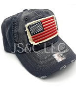 American USA Flag Cap Vintage Distressed Black Grey washed fashionable T... - $372.23 MXN