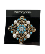 Byzantine Style Power Brooch Turquoise Pearl &amp; Cubic Zirconia Bloomingda... - £7.46 GBP