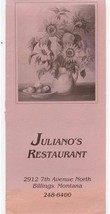 Juliano&#39;s Restaurant Menu 7th Ave North Billings Montana 1980&#39;s - £22.10 GBP