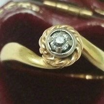 Antique 14k 2-Tone  Gold Engagement .15ct Old Mine  Cut  Diamond Ring  - £1,415.93 GBP