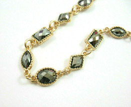 Gunmetal Gray Gems CHAIN CHOKER NECKLACE Goldtone Links 16&quot; Plastic Stones - $12.99
