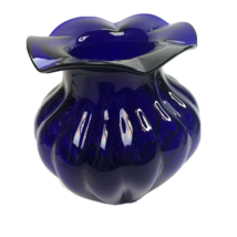 Vintage Cobalt Blue Vase Ribbed AAC handcrafted 8 &quot; Tall  - $29.63