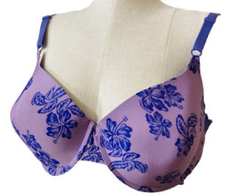 Fruit of Loom T-shirt Bra Form Fitting Purple Floral Full Coverage Size 46D - £13.46 GBP