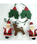 Vintage Lot Of 5 Mini Christmas Ornaments Holly Santa And Reindeer - $228.24 MXN