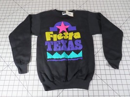 Vintage Fiesta Texas San Antonio Black Sweatshirt Kids S(8) 90s Single-Stitch - £18.96 GBP