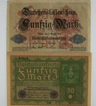 1914-1919 Germany 2-Note Currency Set German Empire 50 Mark Banknotes - £43.35 GBP