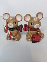 Vintage Pair Homeco Christmas Mice  Porcelain Figurines #5210 Train &amp; Candy Cane - £14.93 GBP