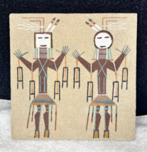 Older Navajo Sand Painting Tile Singing to Heal People Wall Hanging 6 x ... - $18.32