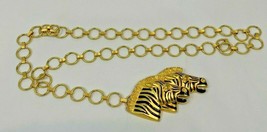 Vintage Doreen Ryan Belt Metal Chain Link Zebra Buckle Signed Enamel Gold Tone - £39.96 GBP
