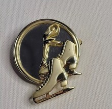 Signed Danecraft Vintage Pin Brooch Mirror Ice Skating Skater Brushed Gold - $27.16 CAD