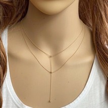 14K Solid Yellow Gold Double Strand Beads Layer Choker Necklace 17&quot; adjust - £361.36 GBP