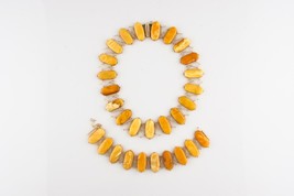 Collana E Bracciale In Ambra Naturale Butterscotch In Oro Giallo 14KT Vintage - $3,567.56