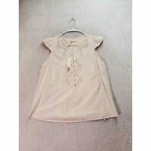 Love Stitch Blouse Top Womens Medium Cream Embroidered Floral Sleeveless V Neck - £16.70 GBP