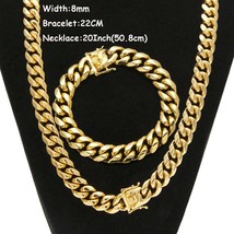 8mm/10mm/12mm/14mm Stainless Steel Miami Cuban Chain Necklace Bracelet Boy Men F - £73.35 GBP