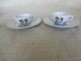 Vintage set of 2 children&#39;s porcelain teacups ft. little boy giving girl flowers - £11.85 GBP