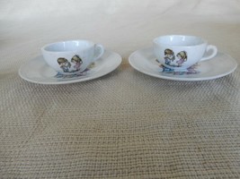 Vintage set of 2 children&#39;s porcelain teacups ft. little boy giving girl flowers - £11.27 GBP