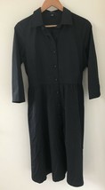 Lands End Black Cotton Blend Button Up Collared Flared Work Midi Dress 1... - £40.05 GBP