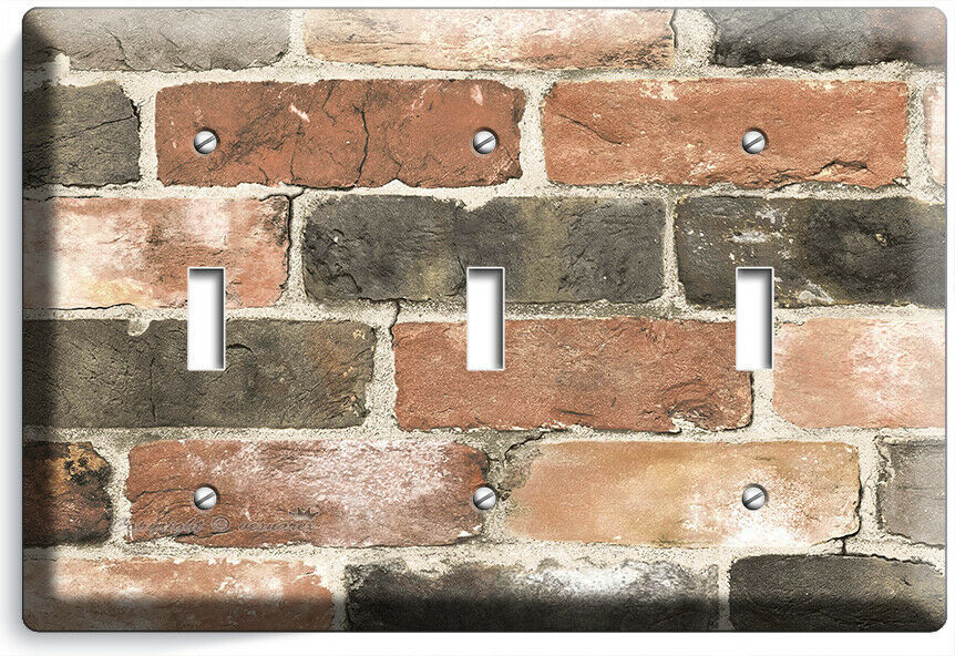 RUSTIC RECLAIMED EXPOSED BRICK WALL 3 GANG LIGHT SWITCH PLATE ROOM HOME HD DECOR