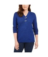 Karen Scott Womens Large Blue Marled Hardware Henley V Neck Sweater NWT ... - £15.47 GBP