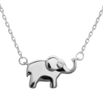 Sterling Silver Small Elephant with CZ Eye Necklace - £34.09 GBP