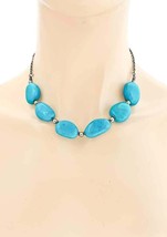 Turquoise Blue Resin Basic Everyday Casual Beaded Necklace Antique Silver Tone - £10.21 GBP