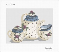 pepita Needlepoint Canvas: Teaset Cream, 12" x 9" - $78.00