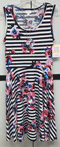 NWT 2.0 LuLaRoe Medium Black White Striped &amp; Floral Nikki Sleeveless Dress - £37.89 GBP