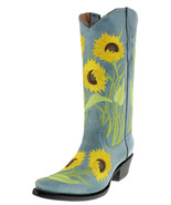 Womens Western Rodeo Boots Turquoise Leather Sunflower Embroidered Snip ... - $85.53