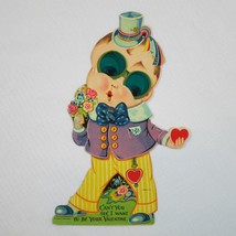 Vintage Valentine Card Mechanical XL Boy Moving Eyes Arm Stand Up Germany 20-30s - £31.59 GBP